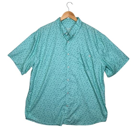 Huk Shirt Mens 2XL Teal Short Sleeve Button Down Fishing Performance Fish Print - Picture 1 of 8